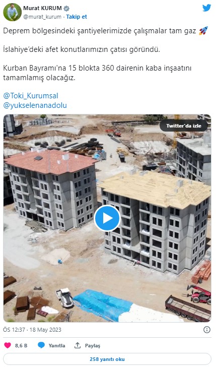 Depremden sadece 3 ay sonra yükseldi: İslahiye'de 360 afet konutunun kaba inşaatı Kurban Bayramı'na kadar tamamlanacak